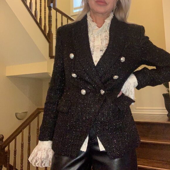 Dynamite Paloma Double Breast Blazer - Sparkling Black - Balmain Style - Picture 1 of 15
